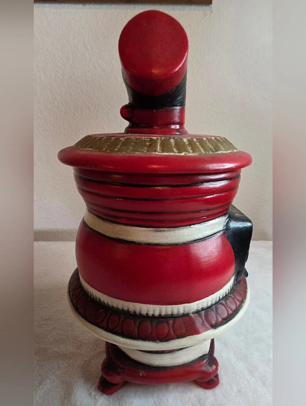 Vintage Hand-Painted Ceramic Pot Belly Stove Cookie Jar with Lid